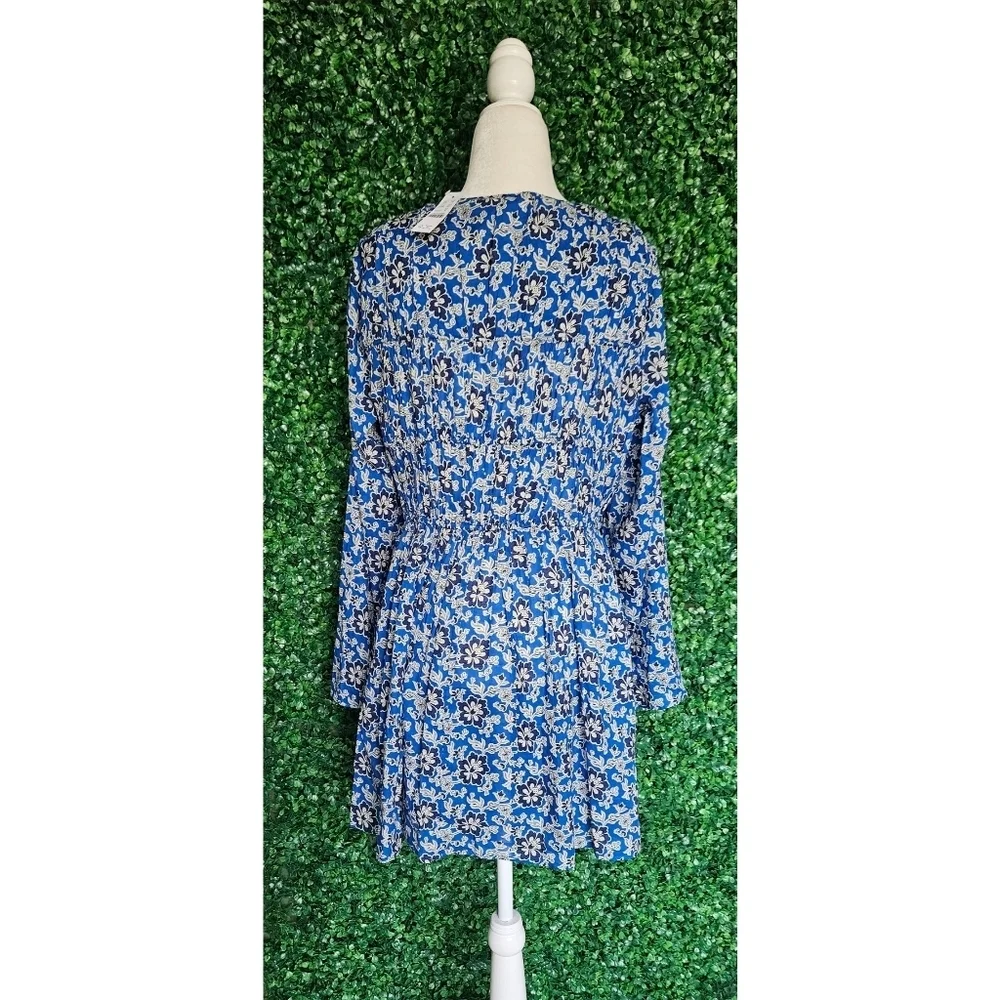 J.Crew Tiered tie-front beach dress in cobalt floral cotton voile
